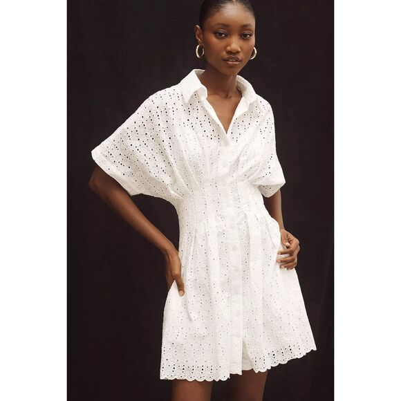 New Anthropologie The Tobie Eyelet Mini Shirt Dress by Exquise sz Small